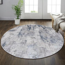 Round Area Rug Grey Navy 4 ft Non-Slip Indoor Carpet