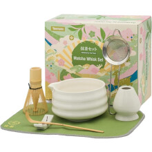 7-Pc Matcha Whisk Set with Bowl, Sifter, Scoop, Holder, Stand & Towel (Mottled Green)