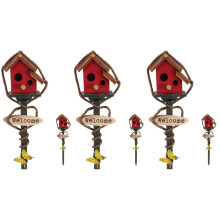 Tuteurs de jardin, 3 supports en métal et bois pour nichoir, décoration de jardin.