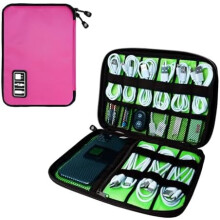 Tragbare, wasserdichte Reise-Organizer-Tasche für Elektronikkabel, Ladegeräte, SD-Karten – Rosarot, kompatibel mit allen Geräten