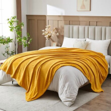 Super Soft King Blanket, Mustard Yellow, Silky Flannel Fleece with Leaves Pattern, Lightweight All-Season Use (90"x110")