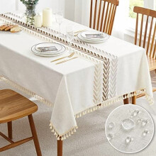 Nappe rectangulaire en coton et lin brodé, résistante à la poussière, aux taches et à la saleté, 140 x 305 cm, pour 10 à 12 personnes, coloris