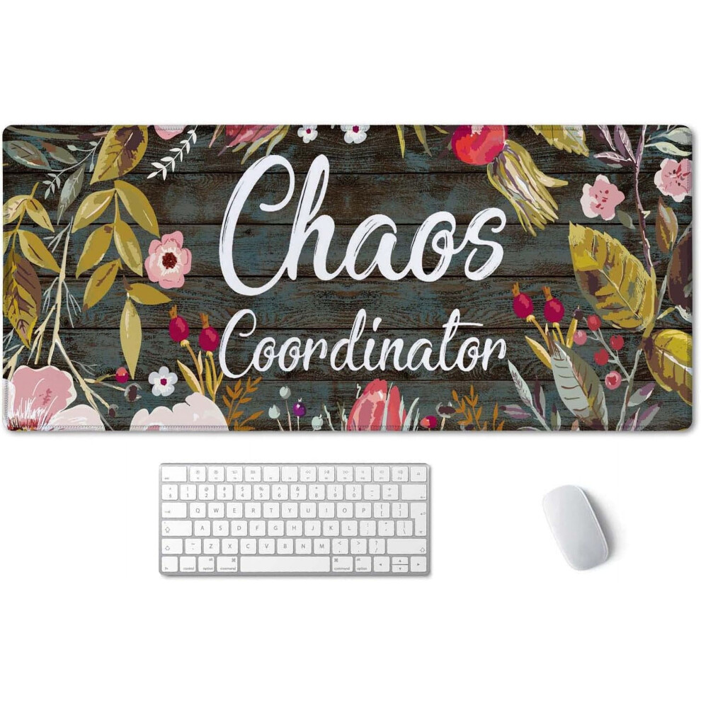 Xxl Floral Desk Mouse Pad 35.5X15.7", Non-Slip Rubber Base, Waterproof, Stitched Edges, For Gaming & Office 9499224156296