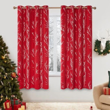 Christmas Red Blackout Curtains, Soundproof & Machine Washable, Silver Print, 52x72", 2 Panels – Living Room, Bedroom, Kitchen