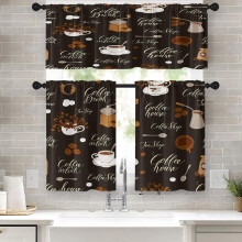 Oranje, grijs en beige gordijnvalance en vitrage set, 3-delig