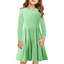 Babykleidung Langarm Einfarbiges Swingkleid Grünes Blumenmädchenkleid