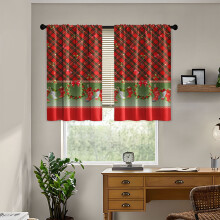 Red Polyester Blackout Short Curtains with Christmas Prints, 31.5x39.37", for Kitchen/Bedroom/Room Divider – Xmas Decor