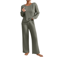 Conjunto de pijama de 2 piezas para mujer, top de manga larga y pantalón largo, ropa de dormir informal para el hogar con bolsillos, tallas S-2XL.