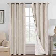 Polyester Blackout Curtains 96", 100% Blackout, Thermal Insulated, Grommet Top, White Liner, 2 Panels, Natural