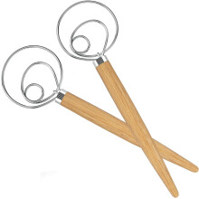 2-Pack Danish Dough Whisk, Wooden Handle + Stainless Steel Hook – Compatible with Sourdough, Pizza, Pastry & Cake Batter