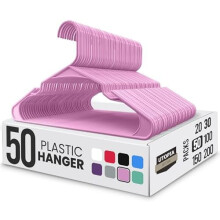 Plastic kledinghangers (50 stuks) - Perfecte ruimtebesparende kledinghangers - Duurzaam en sterk - Perfecte kastorganizers met schoudergroeven (roze)