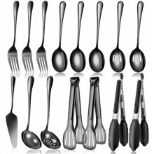Servierset aus schwarzem Edelstahl, 15-teilig