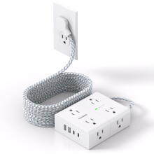 Ultra-Thin 15ft Surge Protector Power Strip: 8 Outlets + 4 USB (2xC), Braided Cord – Compatible with Home, Office, Dorm