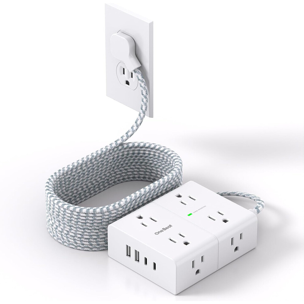 Ultra-Thin 15Ft Surge Protector Power Strip: 8 Outlets + 4 Usb (2Xc), Braided Cord Â Compatible With Home, Office, Dorm 9004841223117