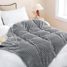 Grey Fleece Throw Blanket 108”90”, Super Soft Plush Microfiber Flannel with Stripes, Lightweight Cozy Blanket for Couch, Sofa, Bed –