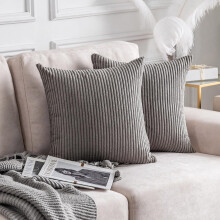 Lot de 2 housses de coussin décoratives en velours côtelé doux, 50 x 50 cm, pour canapé ou lit, gris cendré