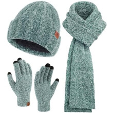 Dames winter warme gebreide muts met touchscreen handschoenen, lange nekdoek en fleece gevoerde mutsjes, een perfect cadeau voor vrouwen.