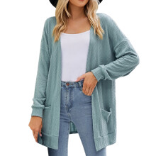 Damen-Strickjacke, reduzierte Damenmode, modische Strickjacke mit Taschen, einfarbig, lange Ärmel, lockere Passform, Bluse