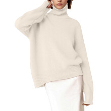 Hässliche Weihnachtspullover für Damen, langer, hochgeschlossener, einfarbiger, gerippter Strickpullover, leicht
