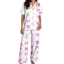 Pyjama de Noël en satin, haut à manches courtes et pantalon