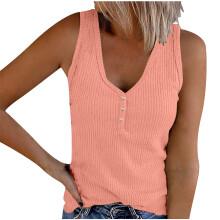 Hauts d'été pour femmes, débardeurs, grandes tailles, col en V, sans manches, chemisiers à boutons, couleurs unies, coupe décontractée, t-shirts