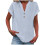 Γυναικείο Πουκάμισο VERUGU με Κοντομάνικο V-Neck, Βαμβακερό-Λινό, Ανοιχτό Μπλε XL, 1