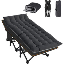 Folding Camping Cot W/Mat for Adults, Heavy Duty Outdoor Bed with Carry Bag,1200 D Layer Oxford Travel Camp Cots