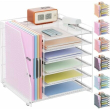 6-stufiger Papierorganizer mit Zeitschriftenhalter, Schreibtisch- und Arbeitsplatzorganizer, Ablage für Büromaterialien (Weiß)