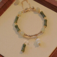 Natuurlijke jade bamboe armband voor dames – Retro groene kralenarmband, veelzijdig cadeau voor verjaardag, Valentijnsdag, Moederdag (B)