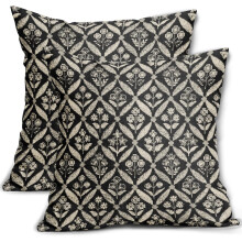 Zwarte kussenhoezen met bloemenprint (20x20 cm), set van 2, decoratieve sierhoezen voor bank, bed en buiten, in landelijke stijl voor de lente/zomer.