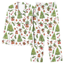 Dame Julepyjamassæt Langærmet2-delt Blødt og Elastisk Nattøj Julegavestrømpe Candy Cane Print Familievenlig Pyjamas Hjemmetøj