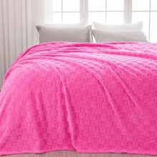 Queen flanell fleece teppe i knallrosa 3D rutete 90x90