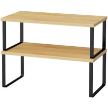15,7" Holz-Schrankregal-Organizer (2er-Set), stapelbar und erweiterbar, Gewürzregal für die Arbeitsplatte, kompatibel mit schwarzen Metallrahmen