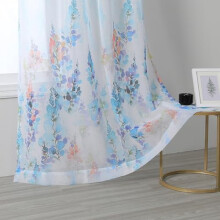 63 tommer lange gardiner til soveværelse og stue blå blomsterblomster vinduespaneler grommets semi-transparente sæt med 2, 52" x 63"