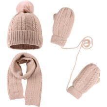 Kids Winter Hat Scarf Mittens Set Toddler Knitted Beanie Girls Fleece Children Neck Warmer Boys Warm Gloves 2-7 Years