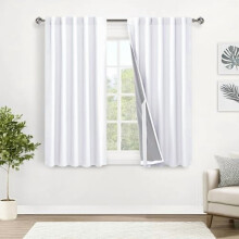 Hvide 100% mørklægningsgardiner med snore, varmeisolerende, stanglomme og bagside, B91xL136 cm, sæt med 2 paneler