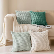 Set van 4 sierkussenhoezen (56 x 56 cm), gestreepte corduroy kussenhoezen in landelijke boho-stijl voor bank/woonkamer (beige/groen)
