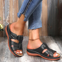 Papuci pentru femei de vară, casual, cu toc plat, sandale, sandale romane, pantofi pentru femei, negru 36