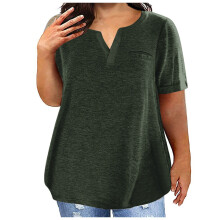 T-shirt grande taille pour femme, manches courtes, col V, couleur unie, basique, taille L