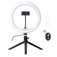 Solas Fáinne LED 10" le Tripod & Sealbhóir Fóin, 3 Mhód/10 nGile, Ag luí le Sruthú Beo, Físeán, Grianghrafadóireacht
