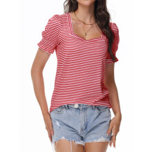 T-shirts d'été pour femmes, col carré, manches courtes, style décontracté