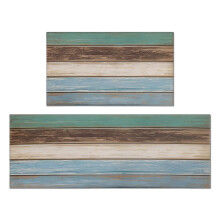 Set of 2 Teal Farmhouse Kitchen Rugs & Mats – Anti-Fatigue, Non-Slip, Rustic Wood Texture, Compatible with Floor, Bathroom, Desk, Runner, Laundry