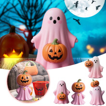 4-częściowe figurki dyni z żywicy na Halloween – dekoracja biurka i półki, pasujące do motywów domowych i imprezowych