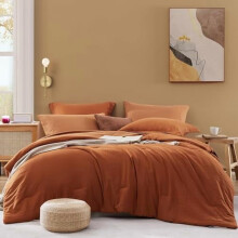 5-Pc Twin XL Comforter Set in Burnt Orange – Fitted & Flat Sheets, Sham, Pillowcase