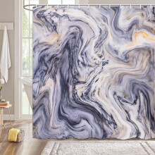 Duschvorhang-Set „Marble Ink Waves“, Lila, Weiß, Grau, 72 x 72 Zoll