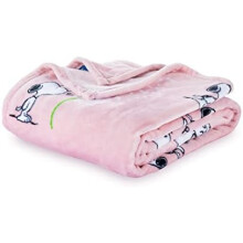 Couverture en peluche Snoopy Peanuts VelvetLoft, motif rose printanier « Faites un vœu », 229 cm x 229 cm (Produit officiel Peanuts)