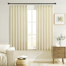 Small Linen Curtains 45" L, 2-Pc Rustic Country Light-Filtering Pinch Pleat Back Tab Semi-Sheer Beige – Compatible with Standard Rods