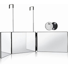 3 Way Mirror for Hair Cutting,360 Trifold Mirror with Height Adjustable Telescoping Hooks,and 5X Magnification,for Makeup, Hair Styling