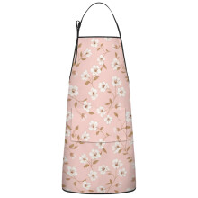 Floral Print Cotton Linen Apron with Pockets 33x27 Inch