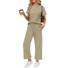 2-teiliges Sommer-Outfit für Damen – Kurzarm, Freizeit- und Kreuzfahrtkleidung, passend zu Kaffee L